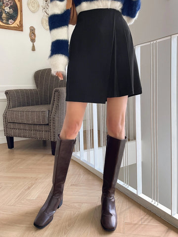 DAZY Zipper Back Pleated Panel Skirt