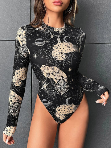 Moon & Star Print Bodysuit