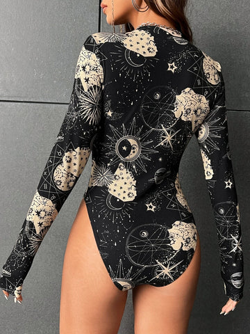 Moon & Star Print Bodysuit