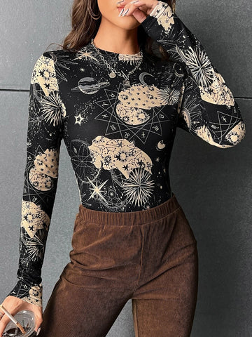 Moon & Star Print Bodysuit