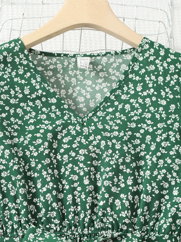 Teen Girls Ditsy Floral Ruffle Hem Belted Dress