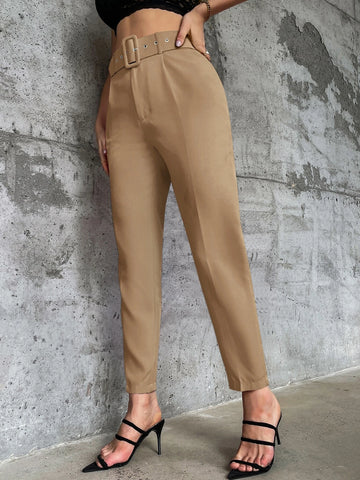 Solid Belted Tapered Pants