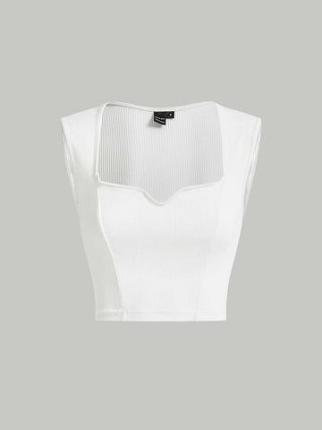 Sweetheart Neck Rib-knit Tank Top