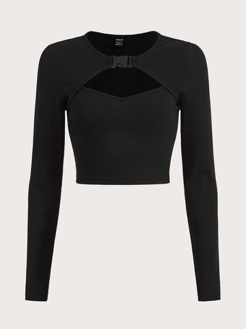 Buckle Detail Cut Out Front Crop Tee