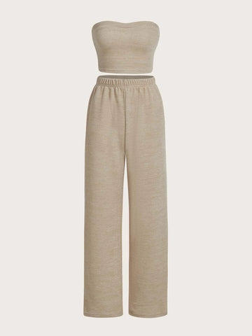 Crop Tube Top & Flare Leg Pants Set