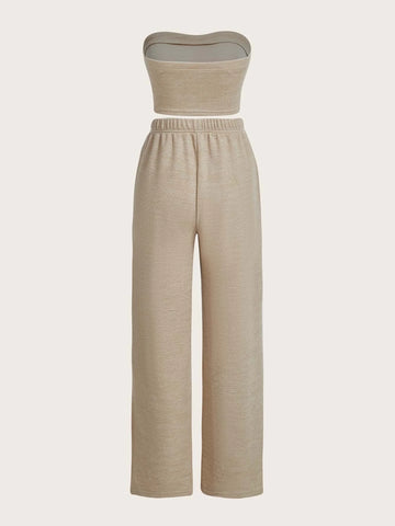 Crop Tube Top & Flare Leg Pants Set