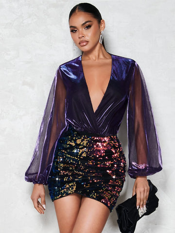 BAE Ruched Sequin Bodycon Skirt