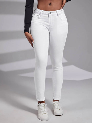 SXY Patched Detail Zip Fly Skinny Jeans