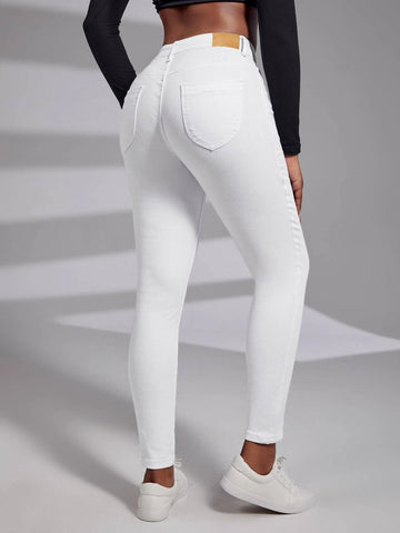 SXY Patched Detail Zip Fly Skinny Jeans