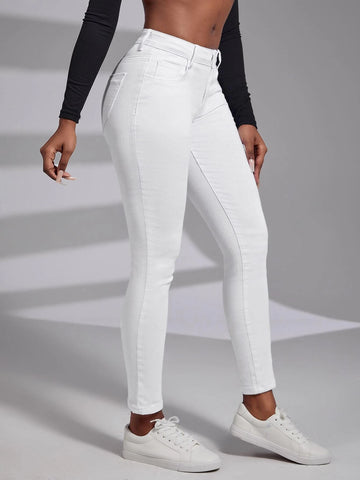 SXY Patched Detail Zip Fly Skinny Jeans
