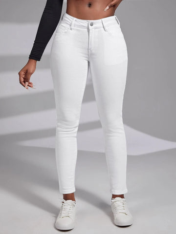 SXY Patched Detail Zip Fly Skinny Jeans