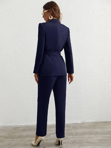 Single Button Belted Blazer & Tailored Pants