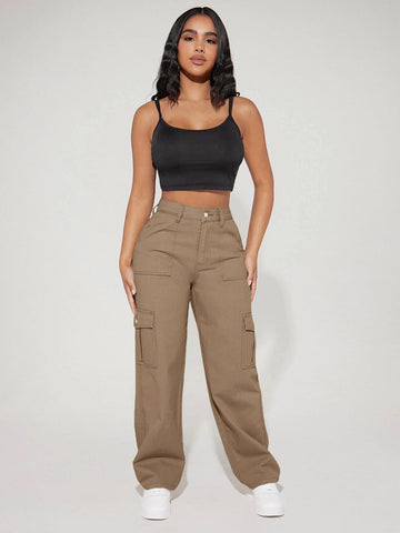 PETITE High Waist Flap Pocket Side Cargo Jeans