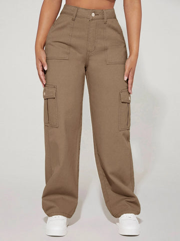 PETITE High Waist Flap Pocket Side Cargo Jeans