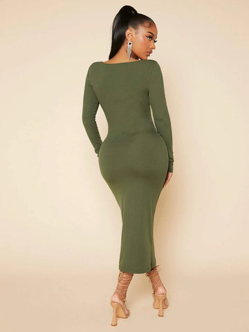 SXY Solid Square Neck Bodycon Dress