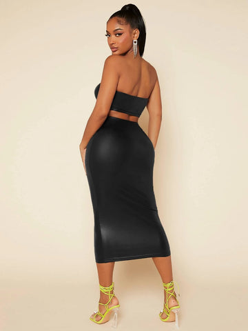 PU Leather Crop Tube Top & Pencil Skirt