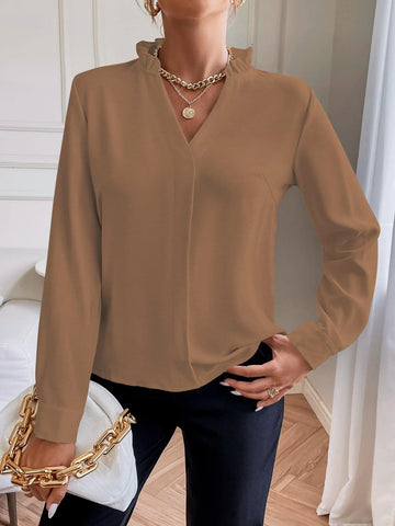Solid Notched Neck Shirt