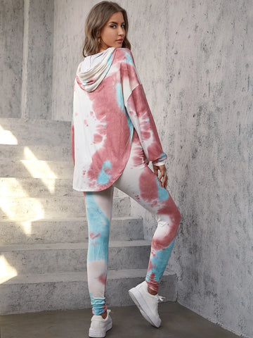 Unity Tie Dye Drop Shoulder Drawstring Hoodie & Leggings
