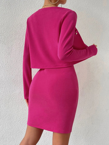 Solid Cami Bodycon Dress & Button Front Jacket