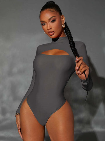 Mock Neck Cut Out Bodysuit