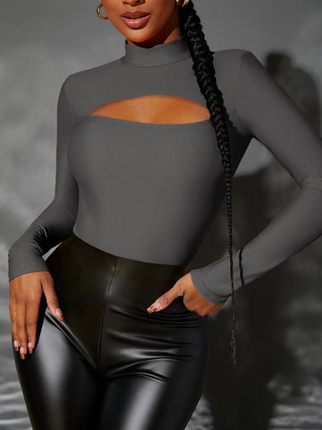 Mock Neck Cut Out Bodysuit