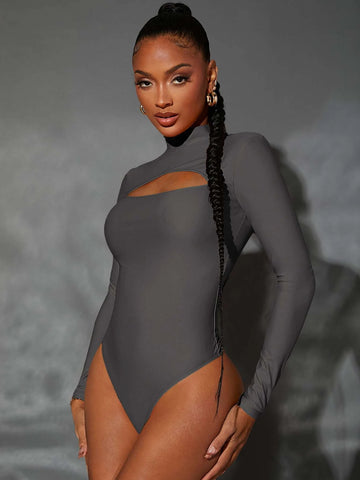 Mock Neck Cut Out Bodysuit