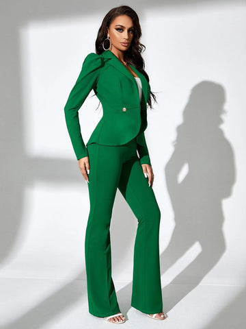 Puff Sleeve Double Button Blazer & Pants
