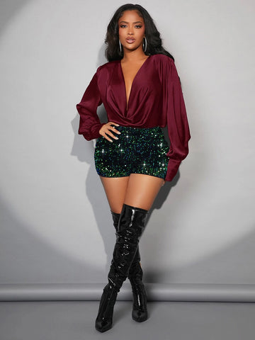 SXY Cowl Neck Bishop Sleeve Blouse