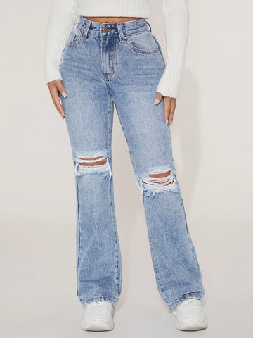 PETITE Ripped Flare Leg Jeans
