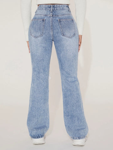 PETITE Ripped Flare Leg Jeans