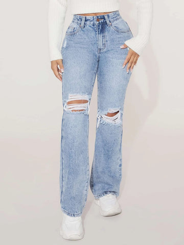 PETITE Ripped Flare Leg Jeans