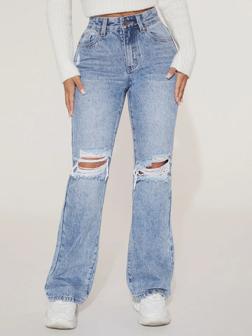 PETITE Ripped Flare Leg Jeans