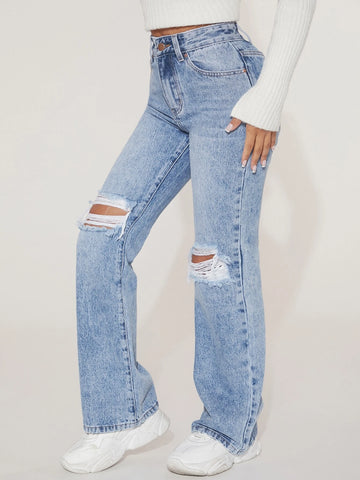 PETITE Ripped Flare Leg Jeans