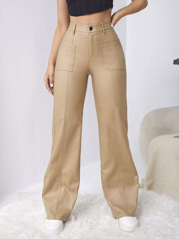 High-Rise Coated Wide Leg Jeans