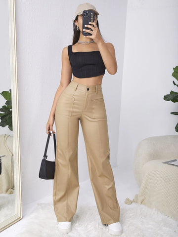 High-Rise Coated Wide Leg Jeans