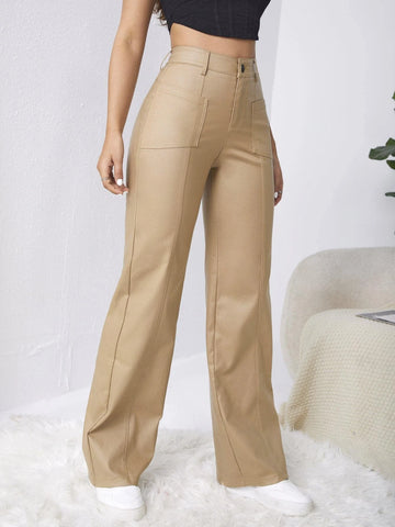 High-Rise Coated Wide Leg Jeans
