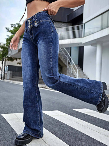 Bleach Wash Flare Leg Jeans