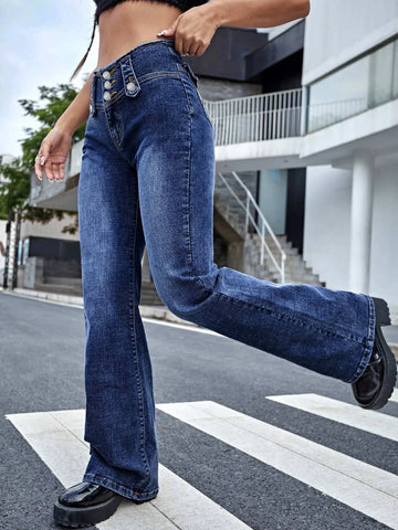 Bleach Wash Flare Leg Jeans