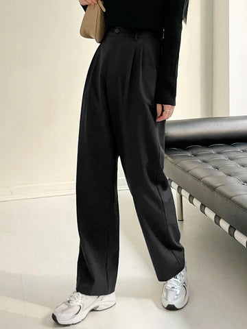DAZY Plicated Detail Straight Leg Pants