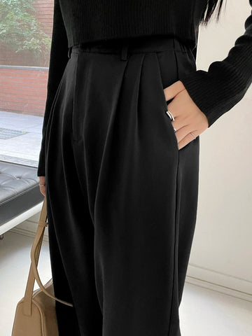 DAZY Plicated Detail Straight Leg Pants