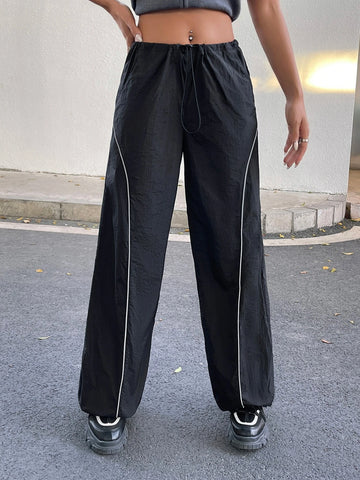 Contrast Piping Drawstring Waist Pants