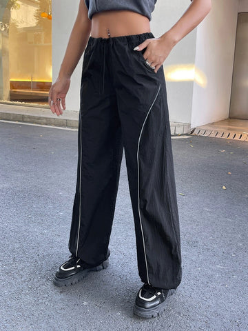 Contrast Piping Drawstring Waist Pants