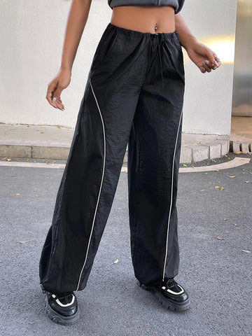 Contrast Piping Drawstring Waist Pants