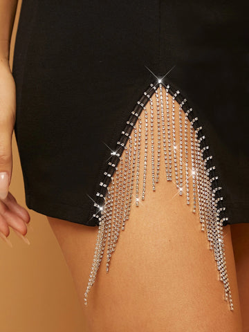 BAE Rhinestone Fringe Trim Bodycon Skirt