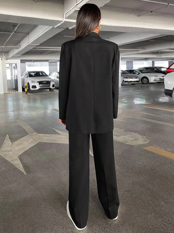 BIZwear Solid Lapel Neck Blazer & Suit Pants