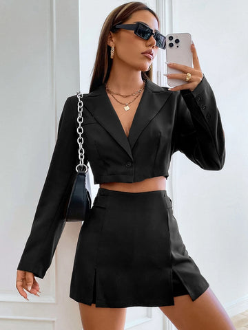 EZwear Single Button Crop Blazer & Split Hem Skort