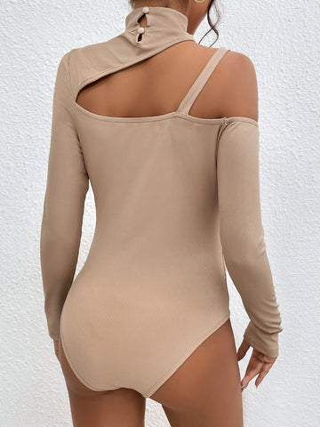Chain Detail Asymmetrical Neck Bodysuit