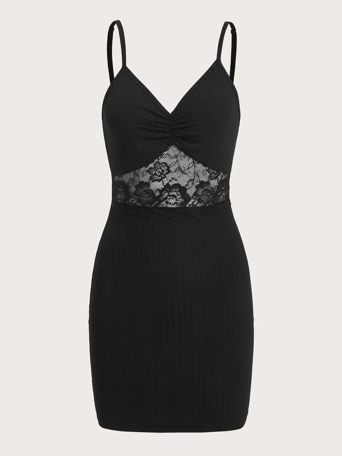 Contrast Lace Ruched Cami Bodycon Dress