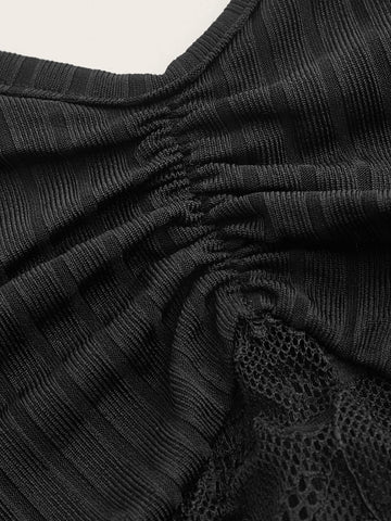 Contrast Lace Ruched Cami Bodycon Dress