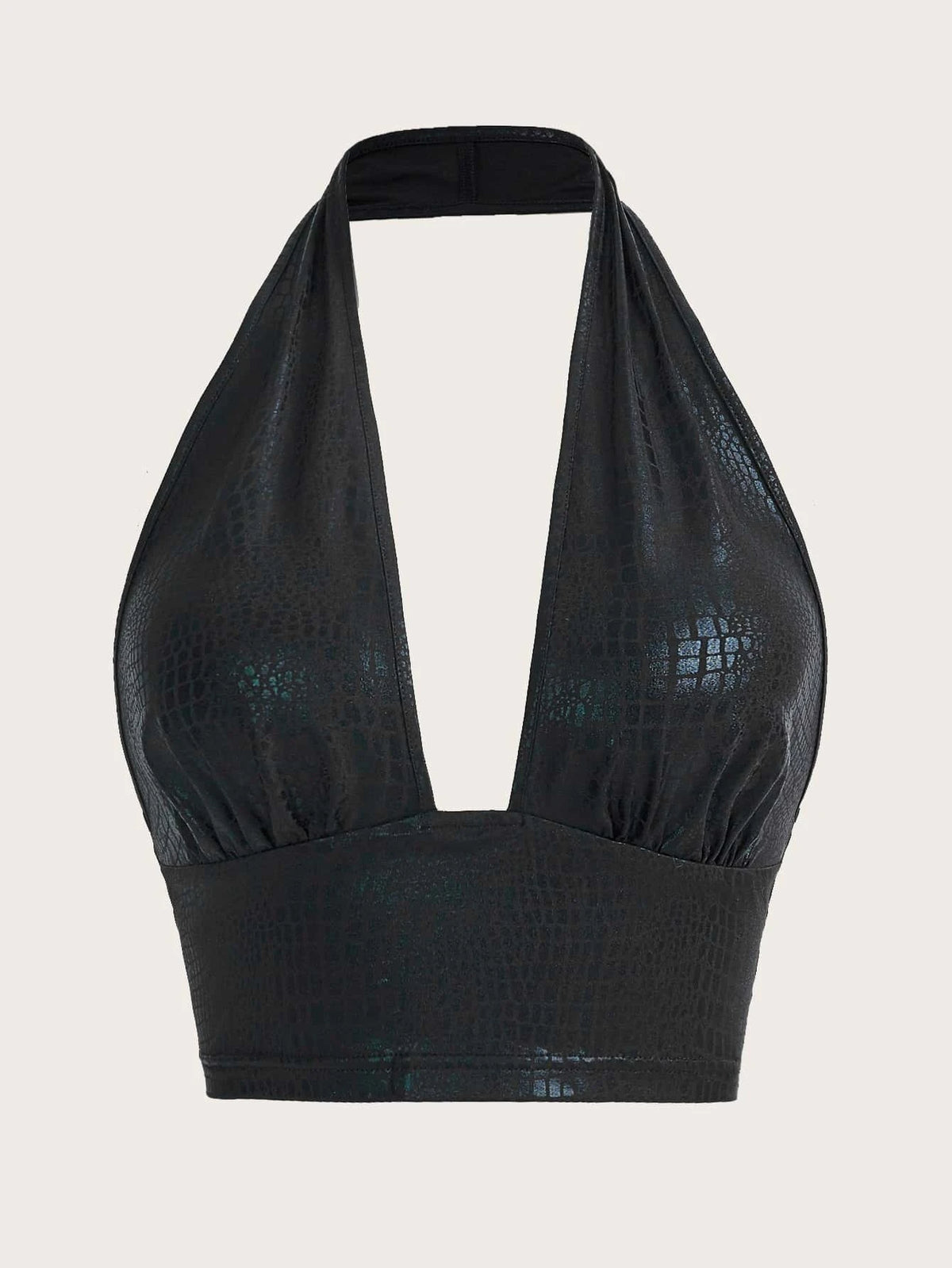 Crocodile Embossed Backless PU Halter Top